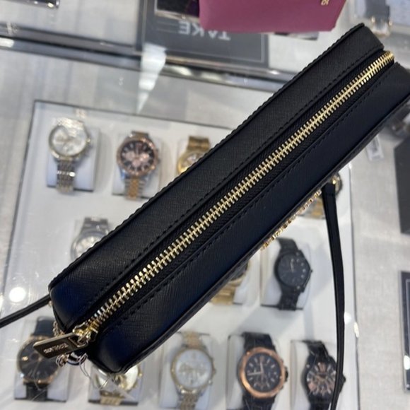 Michael Kors Jet Set Item Large East West Zip Crossbody Leather Black - Picture 9 of 16